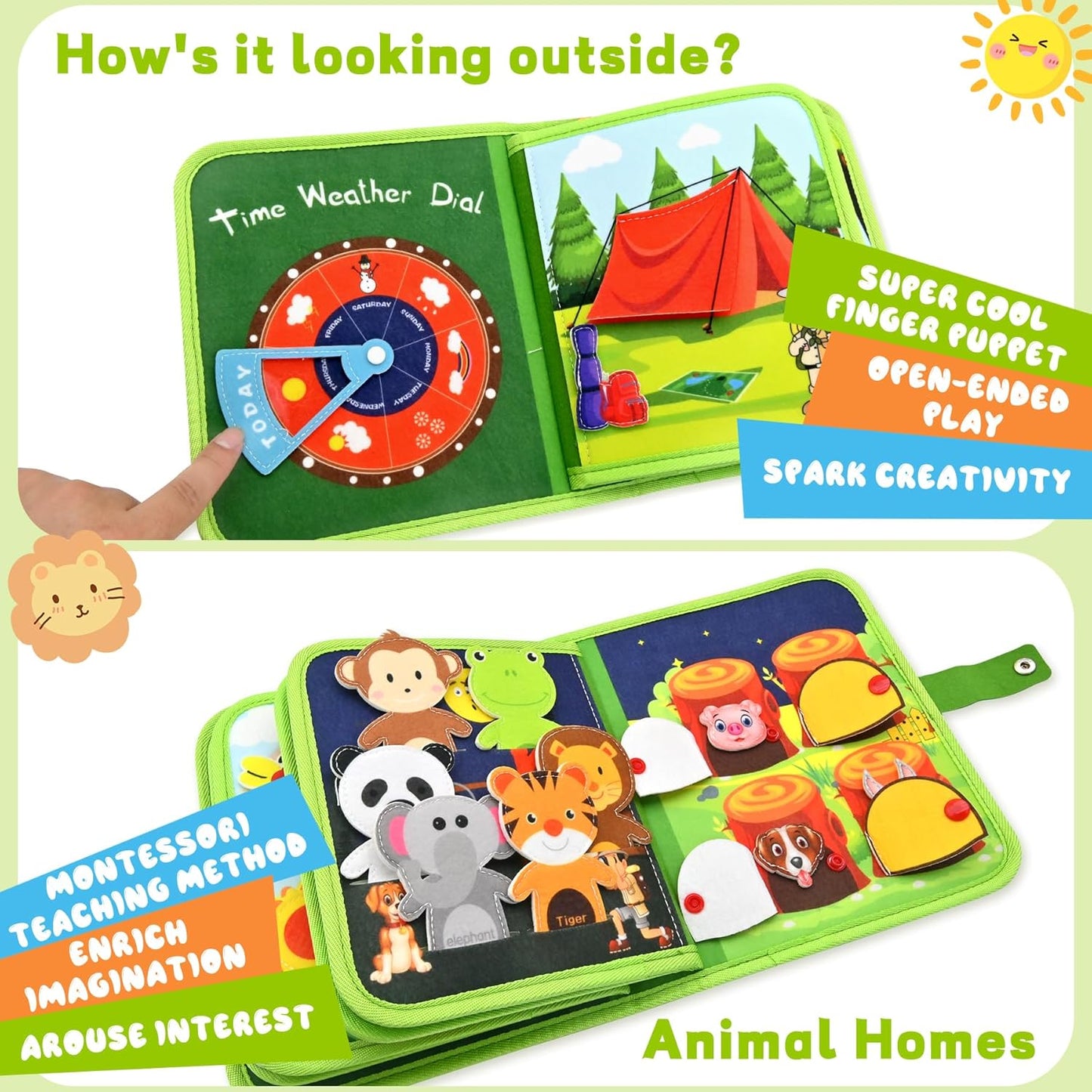 Meafeng Jungle Educational Book for Toddlers 1-3 - Montessori Quiet Activity & Learning Book with Jungle Animals, Educational Toy for 1 2 3 Year Old Boys Girls, Travel Toy for Airplane & Car Trips