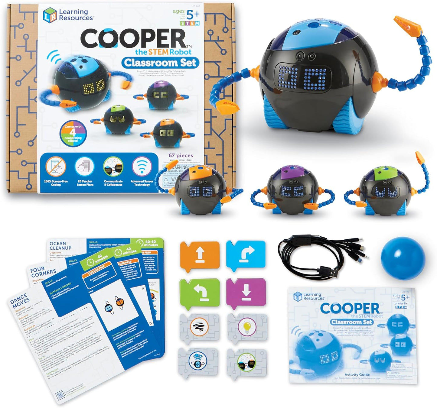 Learning Resources Cooper the STEM Robot, Coding Toy for Kids, Interactive STEM Robot for Classroom, Rechargeable Programming Toy, Ages 5+