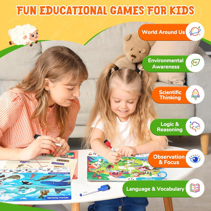 JoyCat Seek & Find Game Books - Preschool Learning Activity for Toddlers & Kids Ages 3-5, Travel Activities Toys for Road Trip Car Airplane, Busy Book, Birthday Gifts for Girls and Boys Ages 4-8