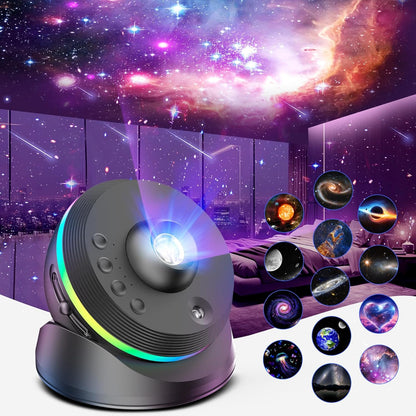 Meteor Galaxy Projector, 13 in 1 Planetarium Star Projector Realistic Starry Sky Night Light with Solar System Constellation Moon for Kids Adults Bedroom Ceiling Home Theater Living Room Decor, Black