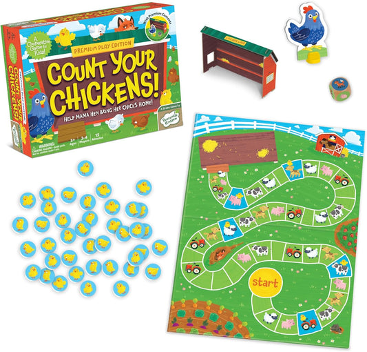 Peaceable Kingdom Count Your Chickens Award Winning Cooperative Counting Game for 2 to 4 Kids Ages 3+ - Premium Play Edition