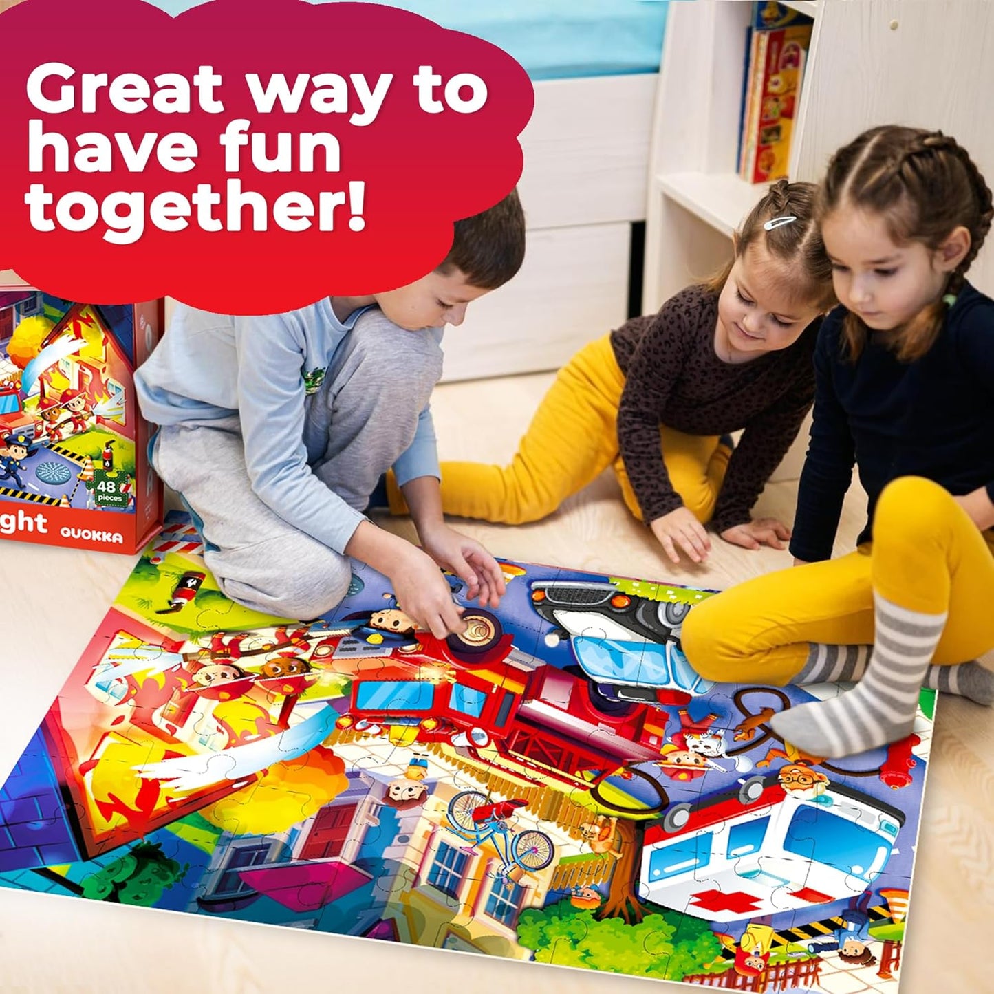 QUOKKA Giant Floor Puzzle for Kids Ages 4-6 – 2x3 Feet Extra-Thick 48 Pieces Toddler Puzzle Ages 3-5 – Construction Educational Activity for Boys Girls – Premium Box with Sturdy Handle & Magnetic
