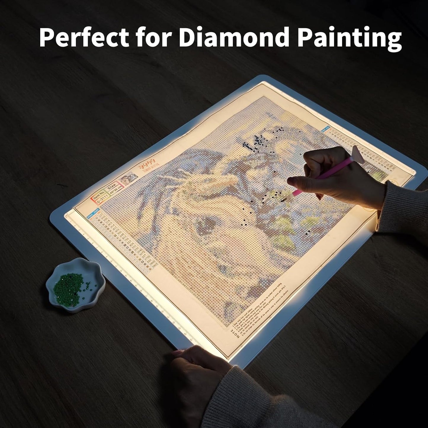 TOHETO Rechargeable A3 Light Pad for Diamond Painting, Ultra Bright Tracing Light Box for Drawing, Wireless Lightbox for Tracing and Drawing, Cordless Diamond Art Light Board for Sketching (Black)