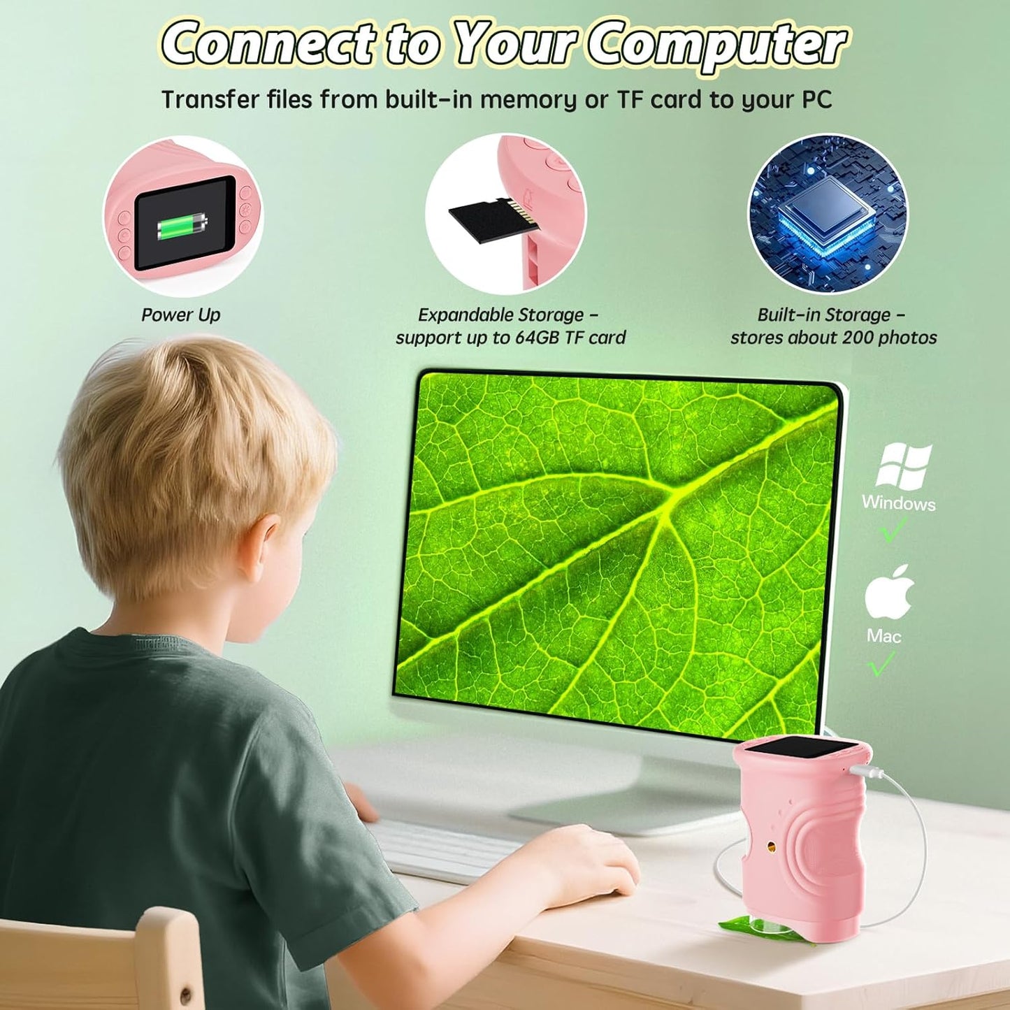 Alotwan Kids Microscope Digital 1000X Zoom, Mini Pocket Handheld Microscope Portable Travel Toys, HD Camera Video Magnifying Glass, Christmas Birthday Gifts for Girls, STEM Toys for Toddlers Age 3-8
