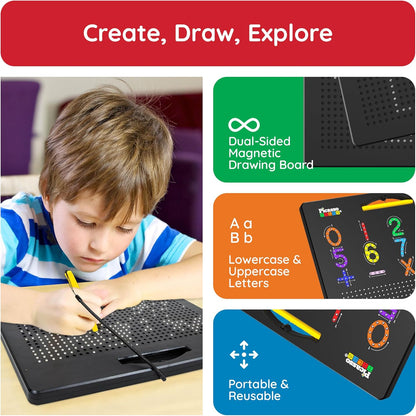 PicassoTiles 2PK 4-in-1 Magnetic Drawing Board 12x10 inch Large Magnet Tablet Pad with 4 Facings Lowercase & Uppercase Alphabets, Numbers, & Freestyle STEM Learning Writing Reading Playboard PTB06