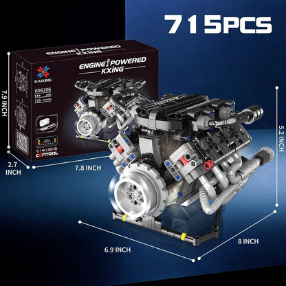 OWNONE 1 V8 Engine Model Kit that Work - 8-Cylinder Visible Engine Building Blocks Set with Motor, LED Light & APP Control - Build Your Own Engineering Kit, STEM Project for Adults & Kids (660 PCS)