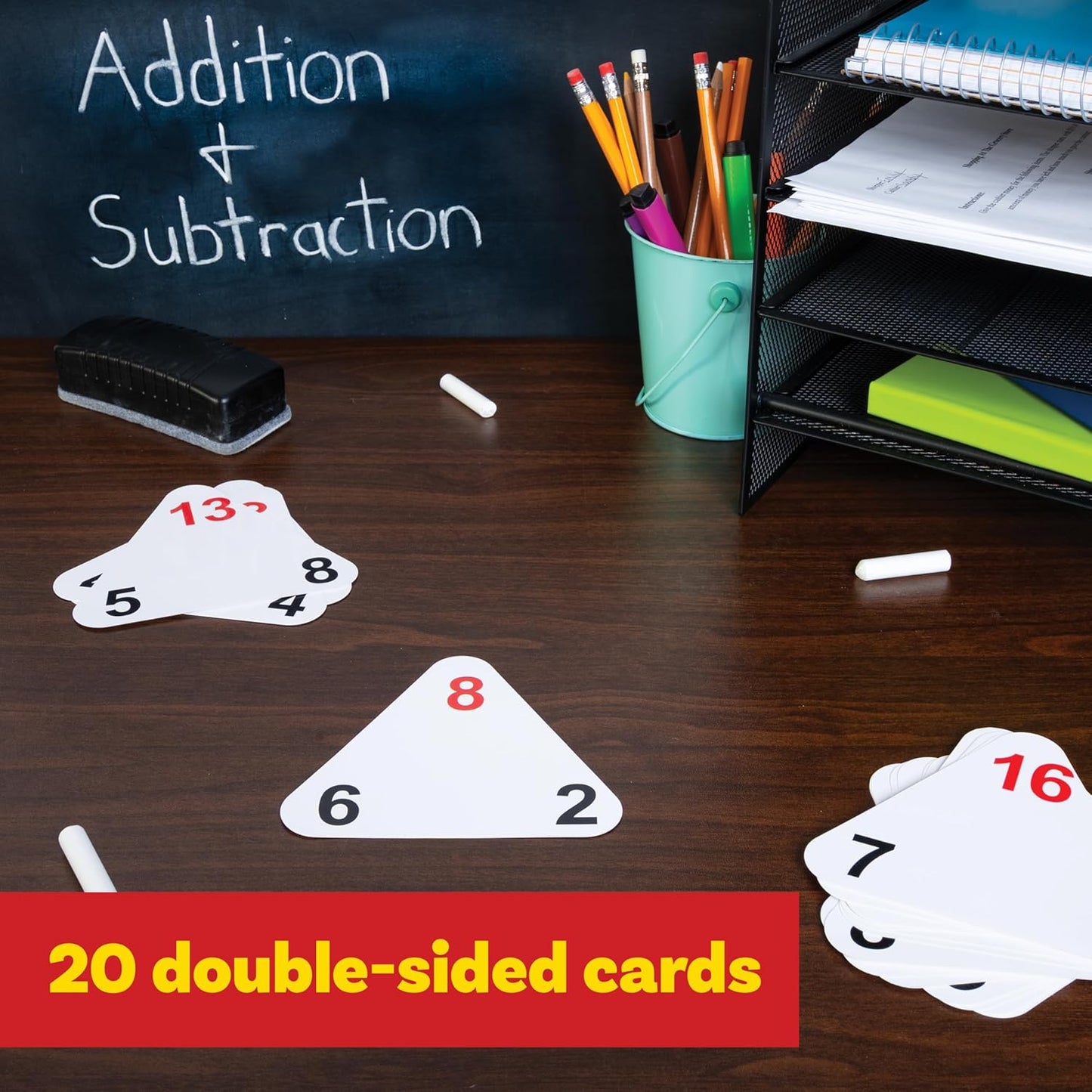 LEARNING ADVANTAGE Original Triangle Flash Cards - Addition and Subtraction - Set of 20 - In-Home Learning - Math Flash Cards