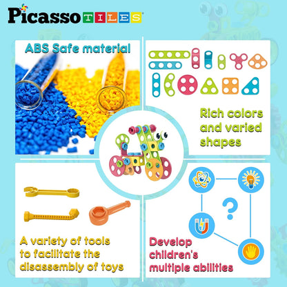 PicassoTiles 152pc STEM Construction Toy Building Set for Kids Ages 3+ Includes Power Drill, Ratchet, Idea Book, Storage Box Educational Engineering Science Kit & Sensory Toys for Boys & Girls PTN152