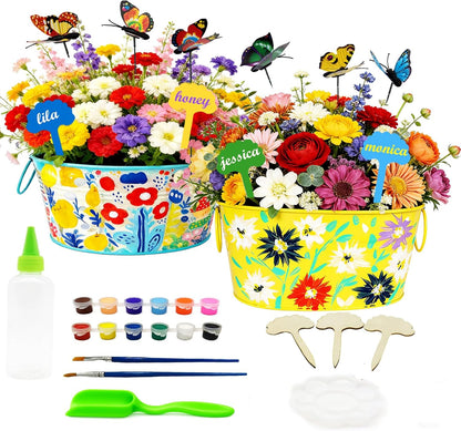 2 Set Paint & Plant Flower Gardening Kit for Kids, Fun Gardening Set Unique Birthday, Arts and Crafts Gifts for Girls Boys Adults