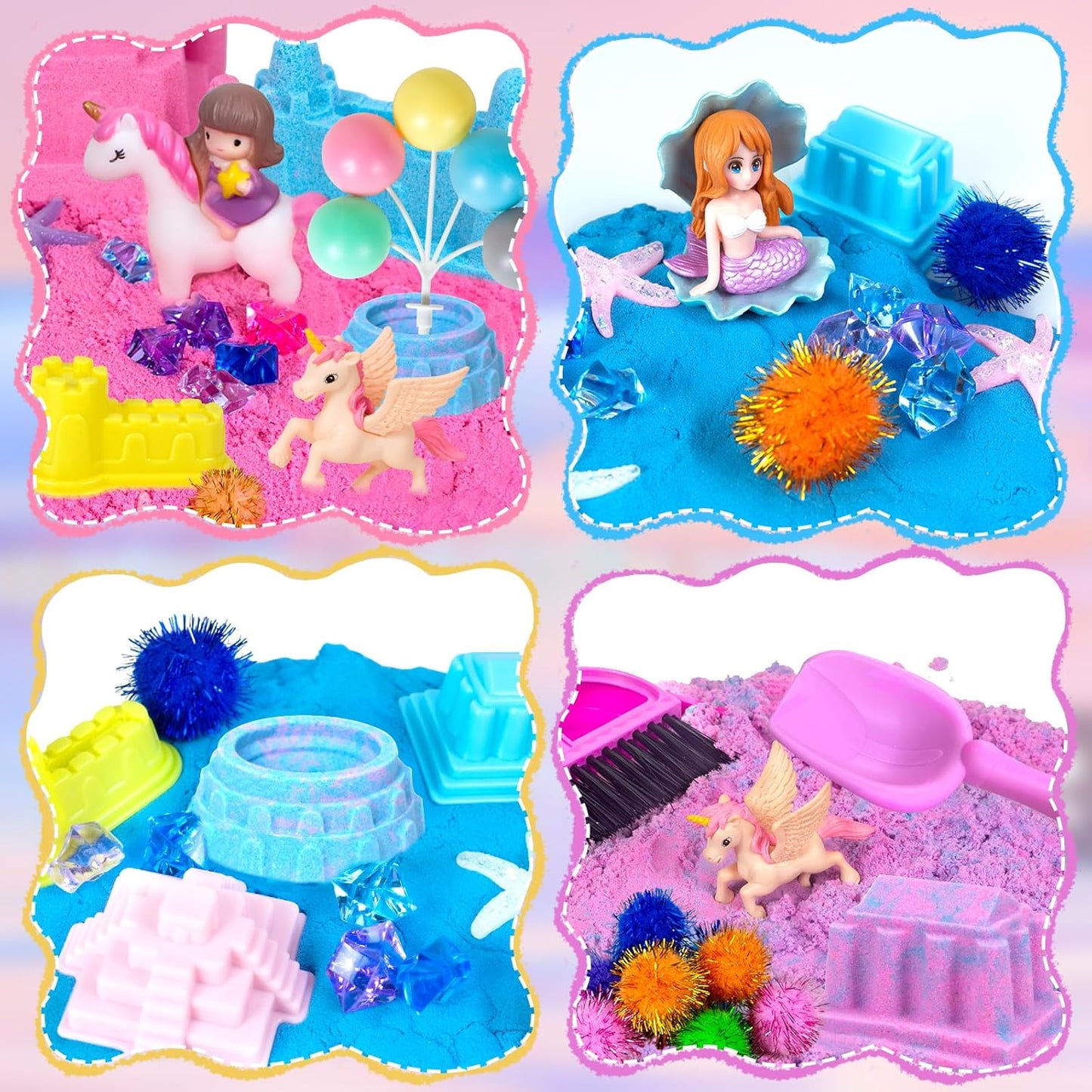 Sensory Bins for Toddlers,Sensory Toys Play Sand Art Kit with Sandbox & Sand Castle Molds & Tools,Indoor Outdoor Beach Toys for Boys and Girls Christmas Birthday Gift (Mermaid Paradise)