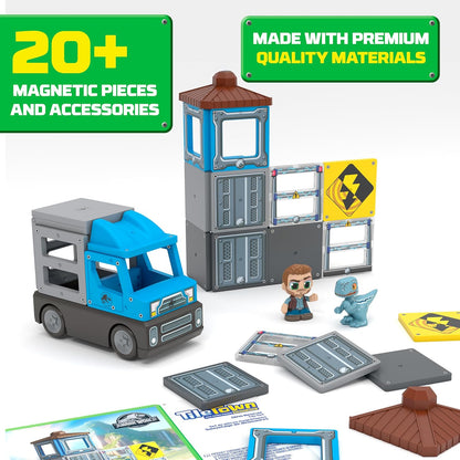 Tile Town Jurassic World Gate Escape Magnetic Tiles Set, 84 Piece Interactive Dinosaur STEM Toys Playset, Magnetic Animal Tiles for Kids Ages 3-6
