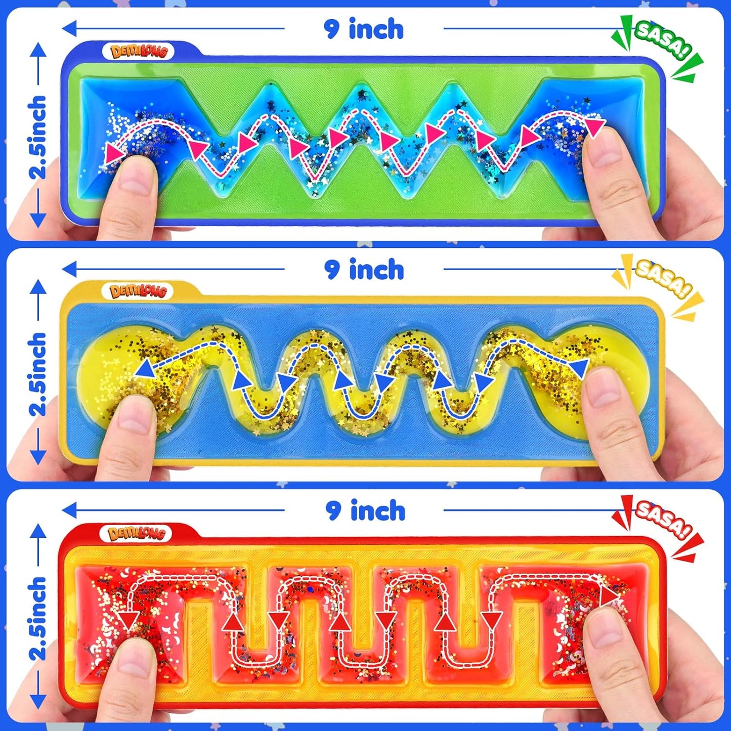 Squishy Sensory Toys for Kids - 4 Pack Fidget Toy Sensory Maze for Autism - Stress Relief Toys for Calm Down - Squeeze Fidget Toy Filled Goo, Glitter, Prizes for Kids Classroom, Goodie Bags Stuffers