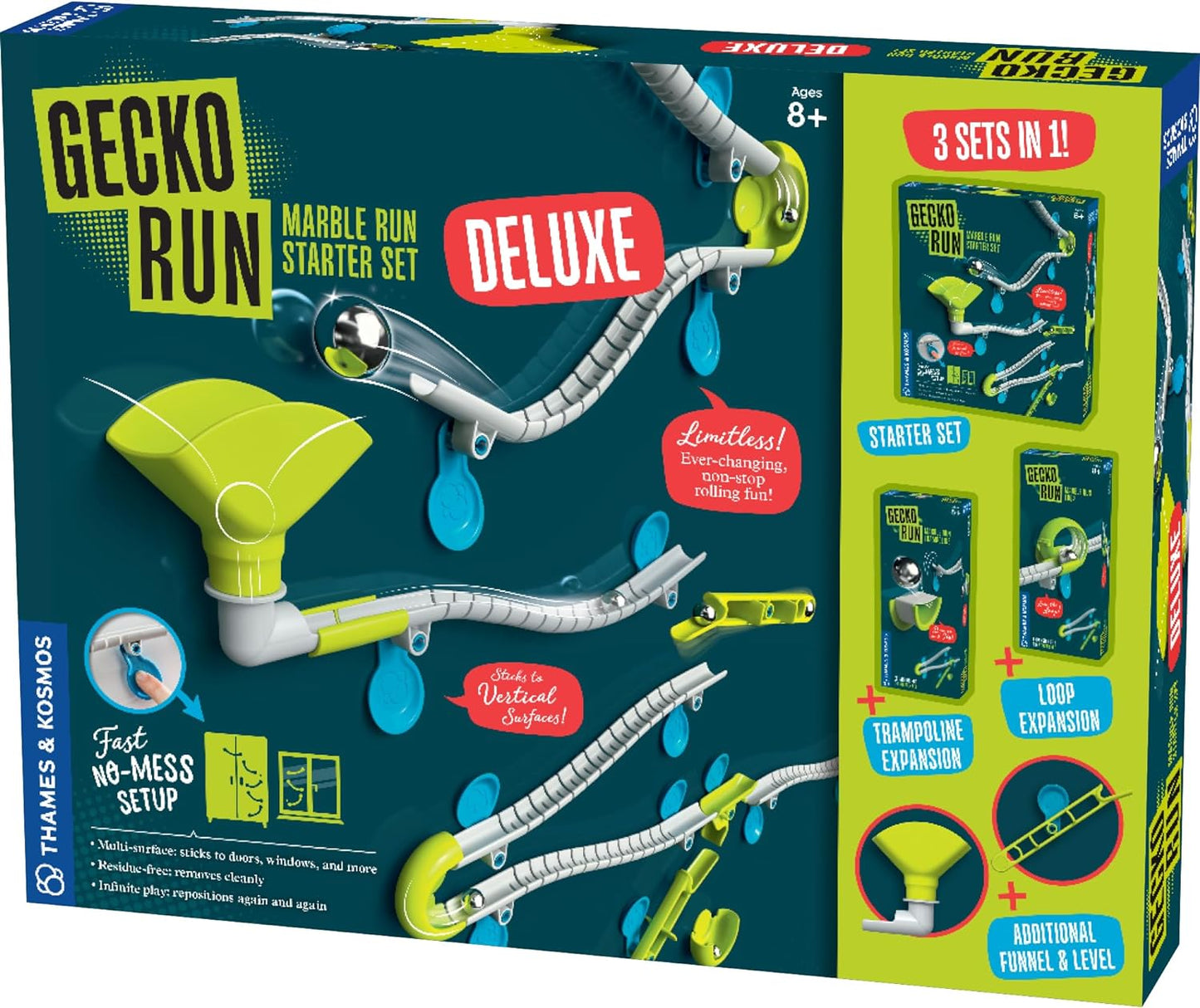 Gecko Run Marble Run Starter Set by Thames & Kosmos, Toy of the Year Winner - 63 Piece Vertical Marble Run, Flexible Tracks | Fast, No-Mess Setup, Residue-Free Nano-Adhesive Pads, Creative Play