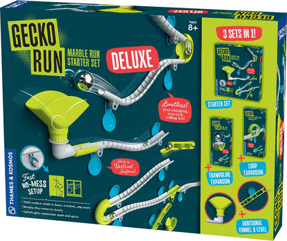 Gecko Run Marble Run Starter Set by Thames & Kosmos, Toy of the Year Winner - 63 Piece Vertical Marble Run, Flexible Tracks | Fast, No-Mess Setup, Residue-Free Nano-Adhesive Pads, Creative Play