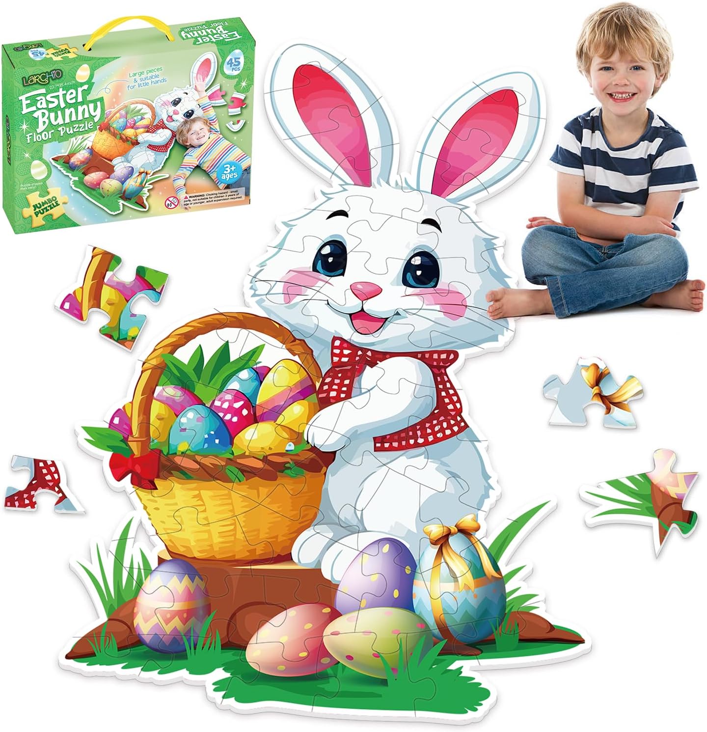Snowman Floor Puzzle for Kids Age 4-8, 45PCS Jumbo Christmas Jigsaw Puzzle, Large 25.6" x 36.2" Winter Puzzle with Poster, for Kid Boy Girls