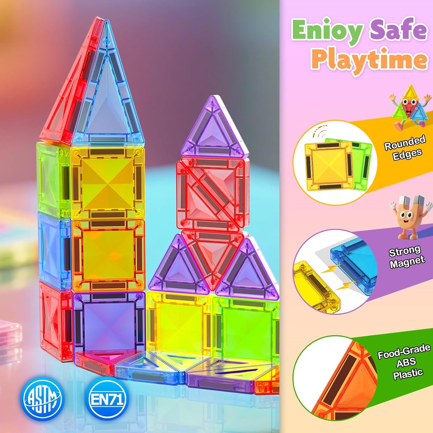 Mini Magnetic Tiles, 40 PCS Travel Magnetic Tiles with Tin, Micro Magnet Travel Toy Portable for Kids Age 3+, STEM Educational Building Set Construction Toys, Boys Girls Toddlers Birthday Gifts