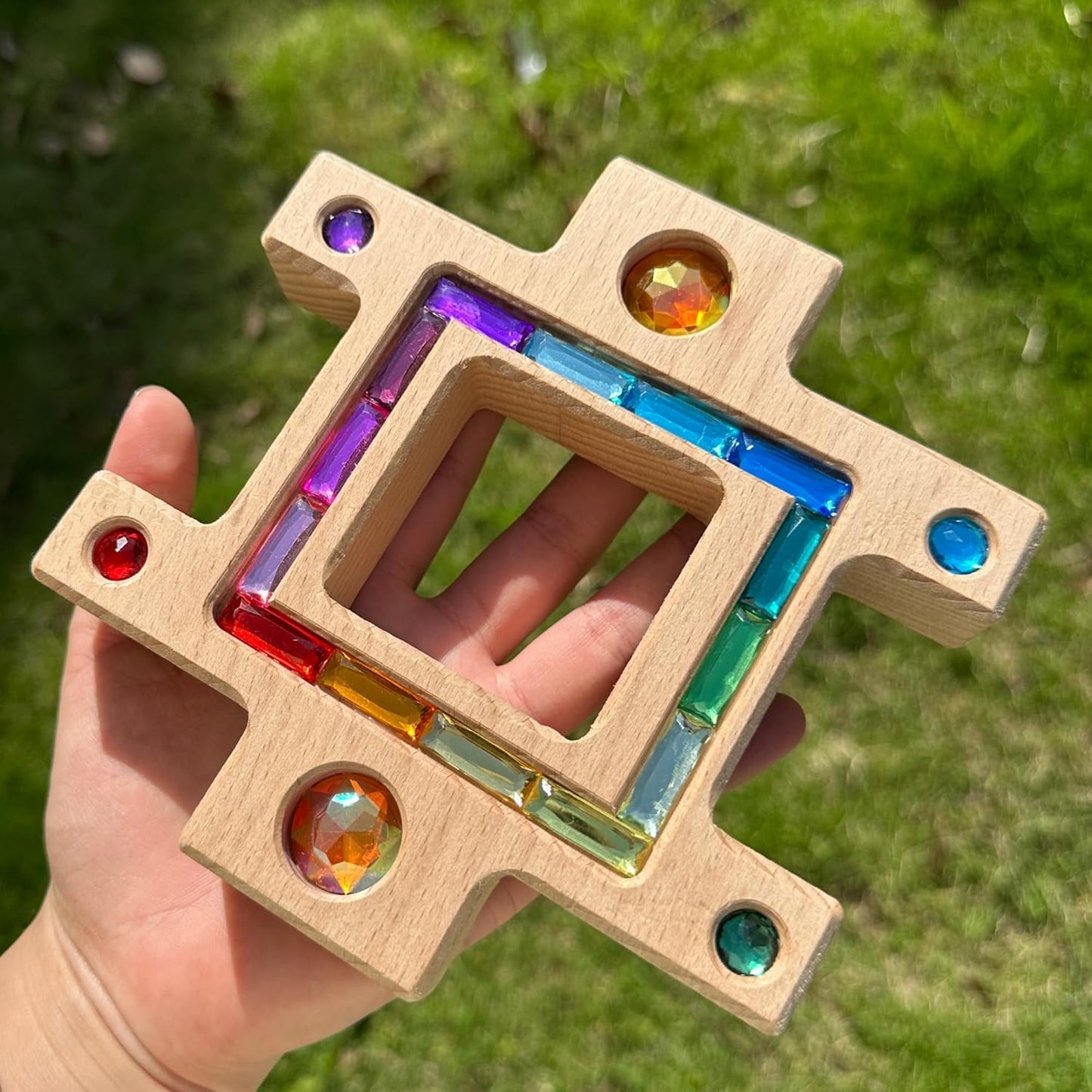 20PCS Wooden Gem Blocks Stacking Toys,Colorful Acrylic Windows Blocks, Rainbow Crystal Acrylic Building Cubes Educational Sensory Training Crystal Toys (20PCS Round Gem Blocks)