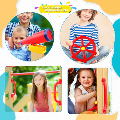 5 Pcs Kids Playground Accessories for Kids Outdoor Plastic Steering Wheel Swingset Phone Pirate Telescope Telephone Safety Handle for Child Backyard Tree House Playhouse Jungle Gym (Yellow Set 1)