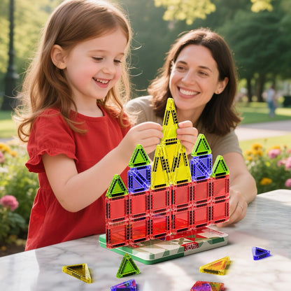 42PCS Mini Magnetic Tiles Travel Set with Iron Storage Box - Portable STEM Building Blocks for Kids 3-8, Montessori Educational Magnet Toys for Airplane, Car Rides & On-The-Go Play
