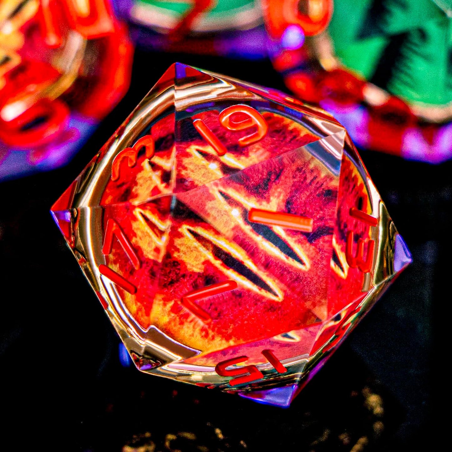 Magic Golden Ring DND Dice Set Sharp Edge Red Resin Dice with Box, for use with Dungeons Dragon RPG D&D Tabletop Games Lord D and D Polyhedral Dice Set
