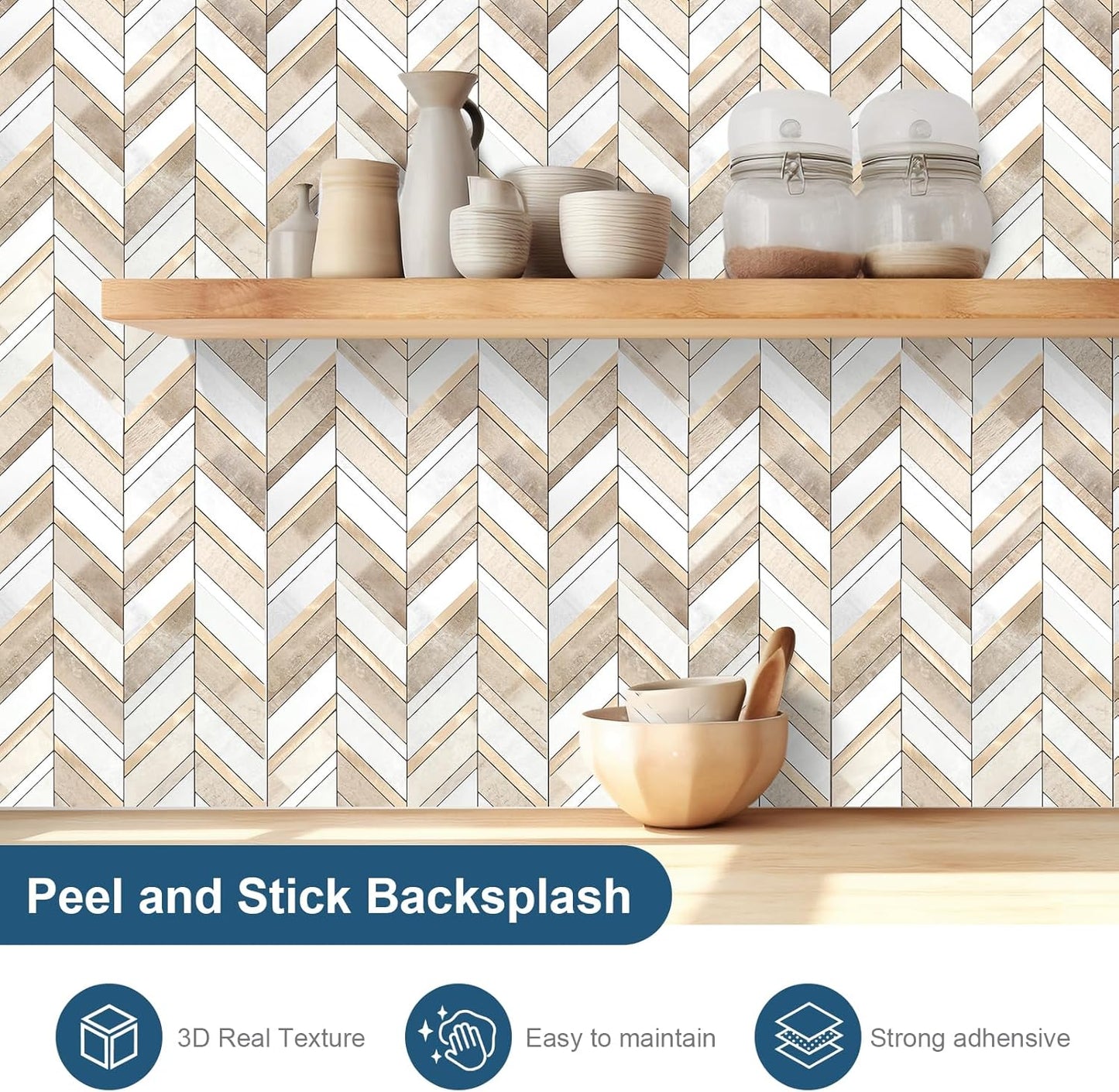 Yipscazo 10 Sheets Herringbone Backsplash Peel and Stick Tile, Marble Calacata Mixed Metal Gold PVC Stick on Backsplash for Kitchen, Waterproof Self Adhesive Wall Tile for Bathroom