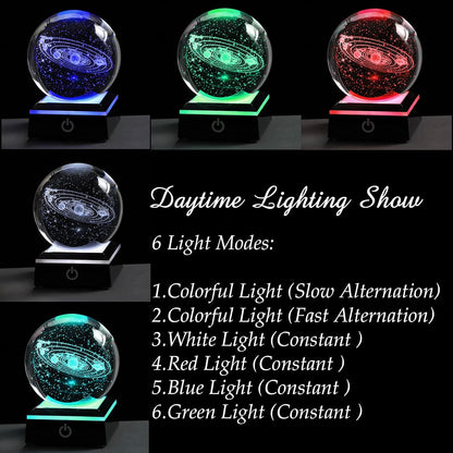 3d Solar System Model Crystal Ball 80mm 3.15inch - Outer Space Astronomy Gifts Room Decor Crystal Sphere Unique Gifts For Men Him Best Birthday Dad Physics Science Teacher Night Light Planet Lamp