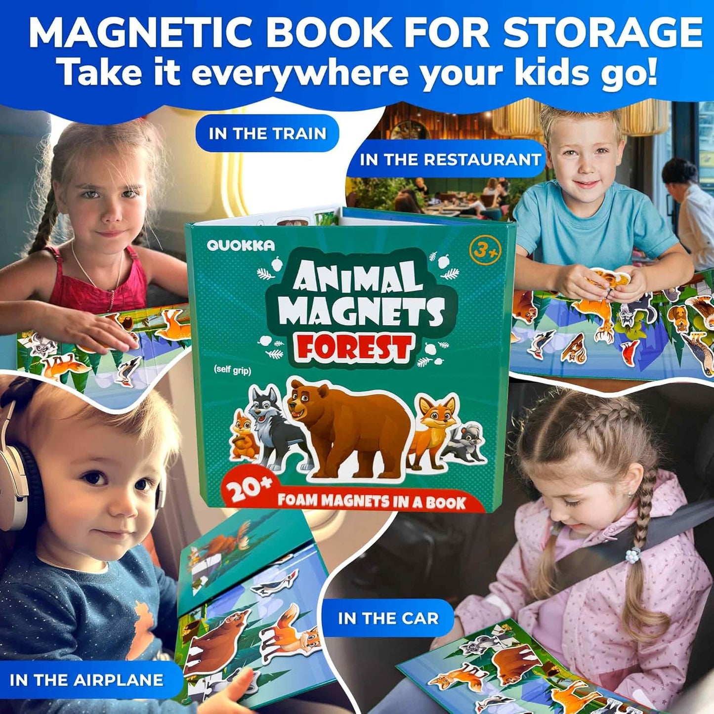 QUOKKA Travel Magnetic Puzzles for Toddlers 1-3 – 20+Pcs Farm Toy Game with Extra-Long Play Book – Fun Travel Game for Kids Ages 3-5 – Strong Magnets for Car Activities – Fun Toddler Puzzle Ages 2-4