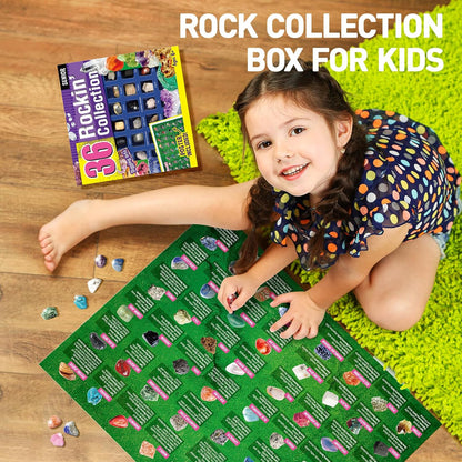 Gamerside Rocks for Kids - 48 Real Rocks, Gemstones & Crystals Collection – Educational Science Kit, Great Rock Collections STEM Gift for Boys & Girls Ages 6-12