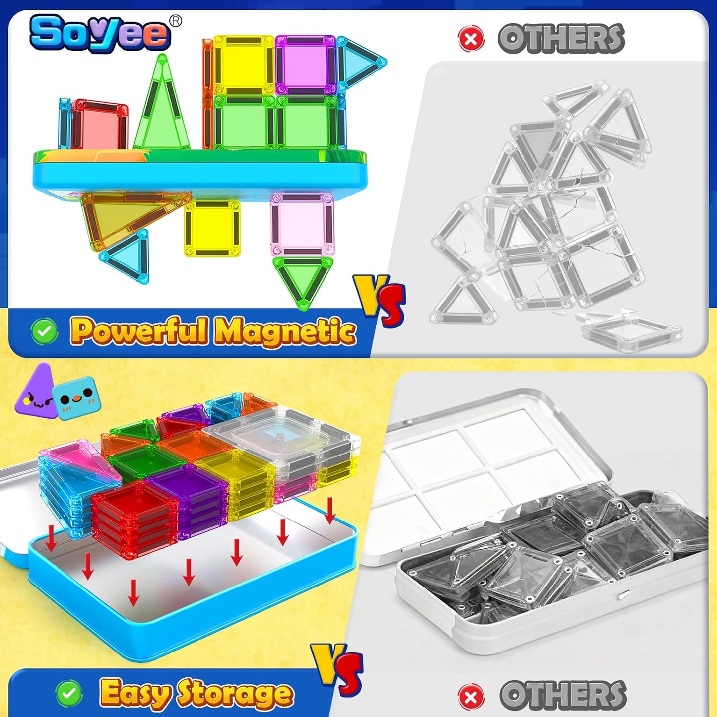 Magnetic Tiles Toddler Toys Magnetic Building Blocks for Kids Ages 3-12 STEM Educational Toys for Girls & Boys Sensory Toys for Kids with Autism Classroom Must Haves Outdoor Toys