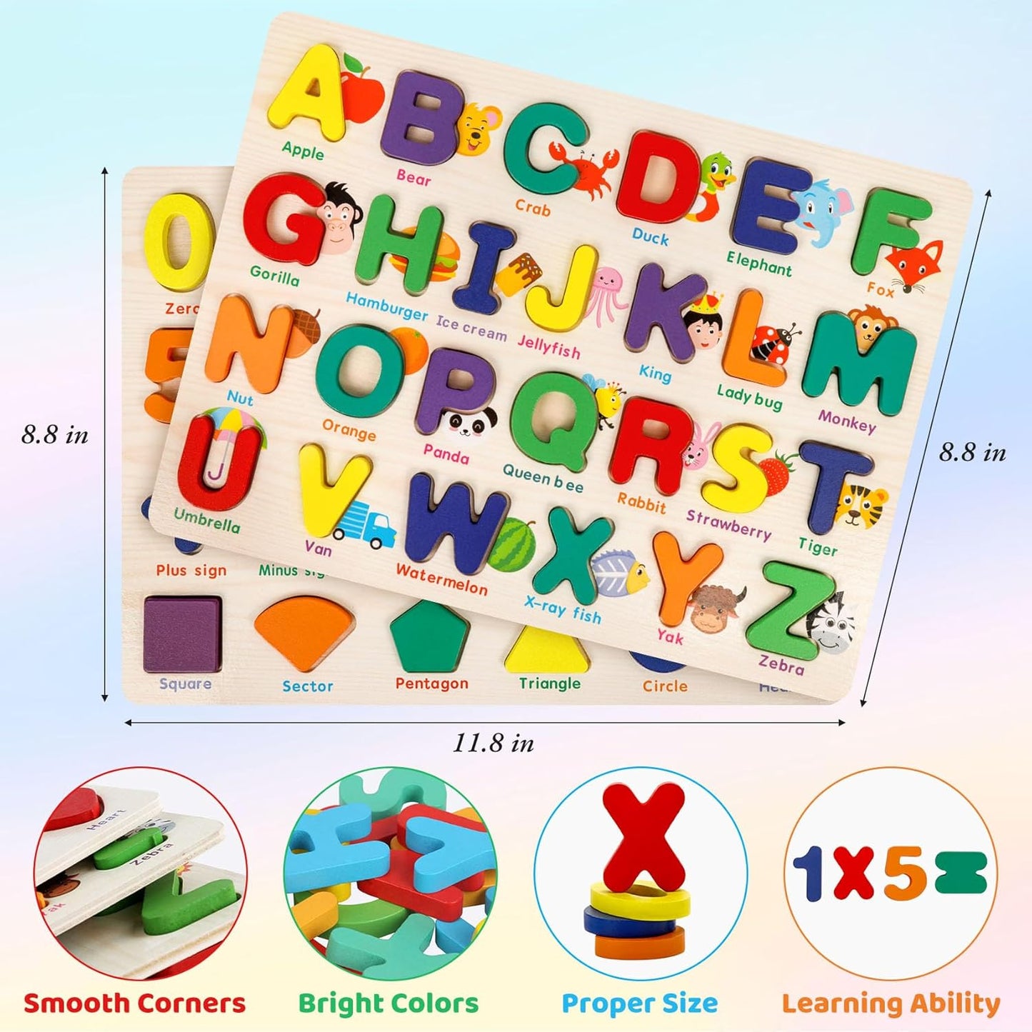 Attmu Wooden Puzzles for Toddlers, 6 Pcs Alphabet Puzzle ABC Shape Number Animal Farm Puzzle, Learning Toys for Kids, Preschool Educational Activities Toddler Gift Toys for Girls Boys Christmas Easter