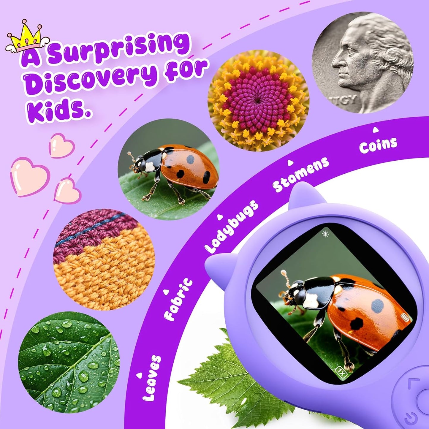 Microscope for Kids - Electronic Handheld Magnifying Glass for Children-STEM Outdoor Science Kit for Summer Travel & Camping Toy,Birthday Gifts Toys for 5-8 9-12 Year Old Girls（Purple）