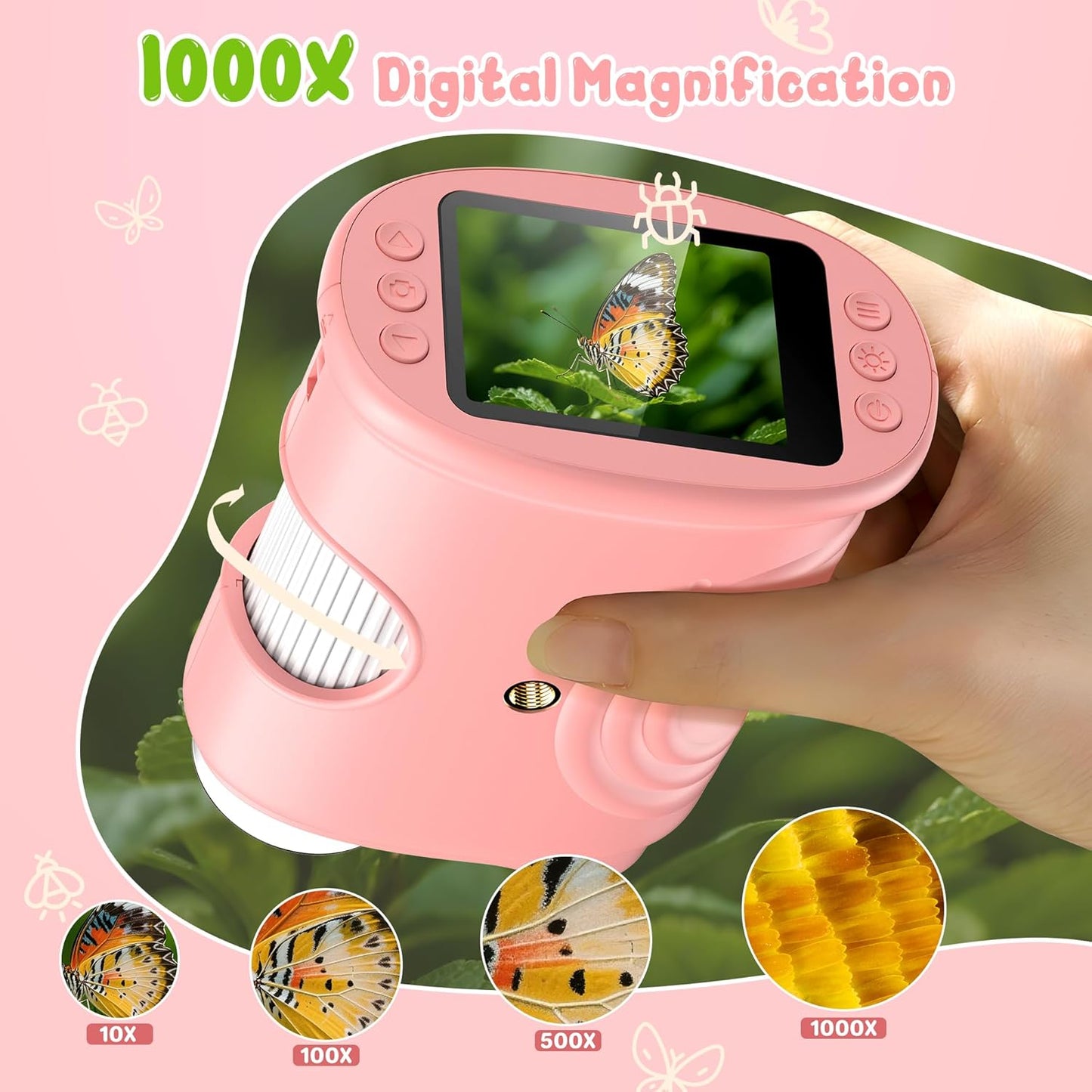 1000X Handheld Digital Microscope for Kids: Pocket Microscope with 2.0" IPS Screen - STEM Toys Birthday Gifts for Girls Boys Child - Portable Edu Science Kits Toddler Age 3-6 6-12