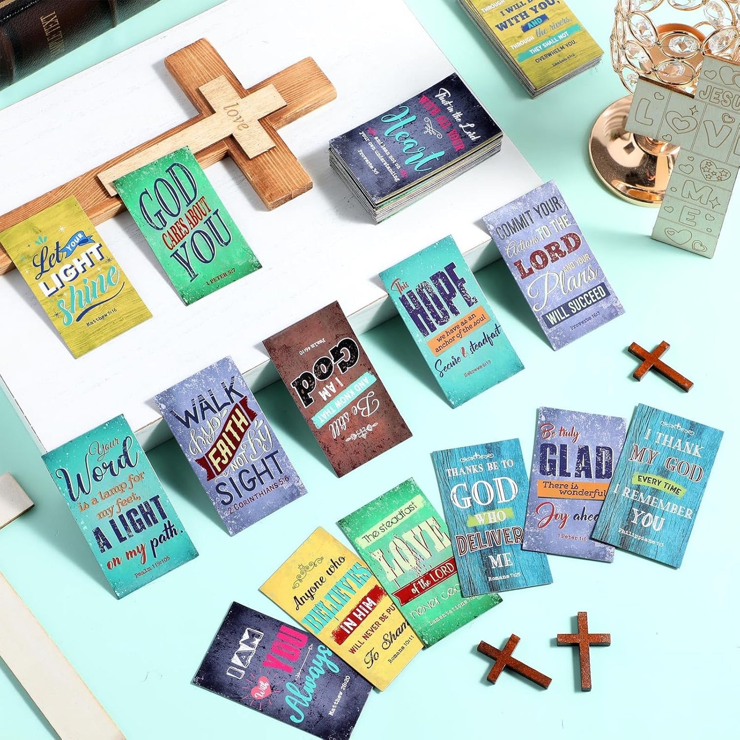 Blosssound 60 Pcs Inspirational Christian Magnets with Bible Verses Religious Refrigerator Magnet Motivational Quotes Fridge Scripture Positive Gifts for Home Office School Locker Decor(Scenery)
