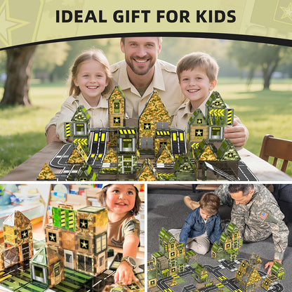 GobiDex 100PCS Army Magnetic Tiles Building Set for Kids, STEM Military Magnetic Building Blocks with 6 Magnetic Army Men, Educational Construction Toys Gift for Boys Girls 3 4 5 6 7 8 9+ Year Old