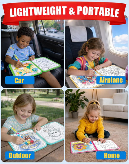 K'ONLE Reusable Water Coloring Books for Toddlers, Clean & Easy Painting & Doodle Book Toys for Kids Ages 1-3, 2-4 | Paint with Water Activity Book, Travel Gift for Boys & Girls-Space