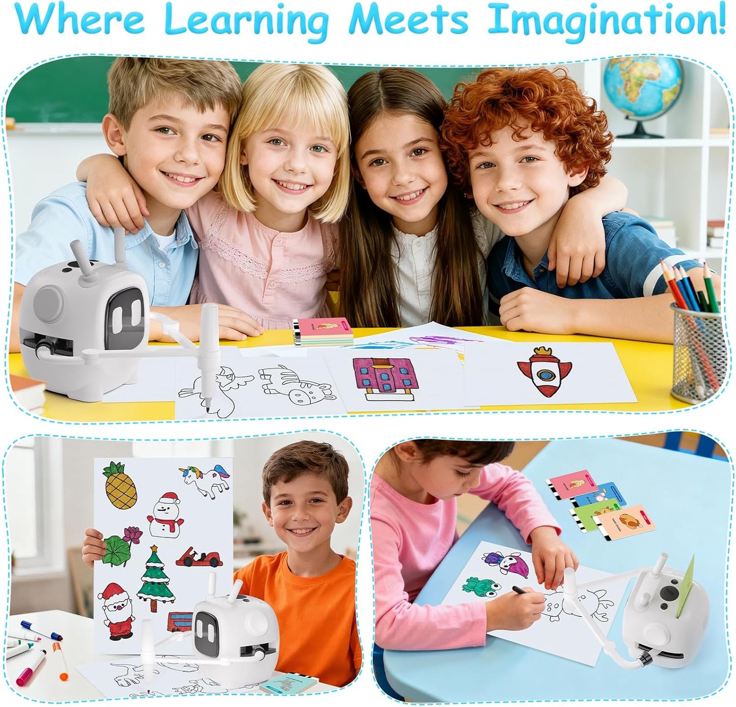 Drawing Robot for Kids: Interactive Educational Toy - Auto Drawing Machine with 192 Cards & 10 Pens - Montessori Learning Gifts for 3-8 Year Old Boys Girls