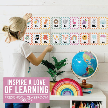 Hadley Designs Alphabet for Classroom Wall Decor - ABC Posters for Classroom Wall Chart Preschool & Kindergarten, ABC Letters & Number Line Elementary, Alphabet Cards, Varsity Letter Classroom Decor