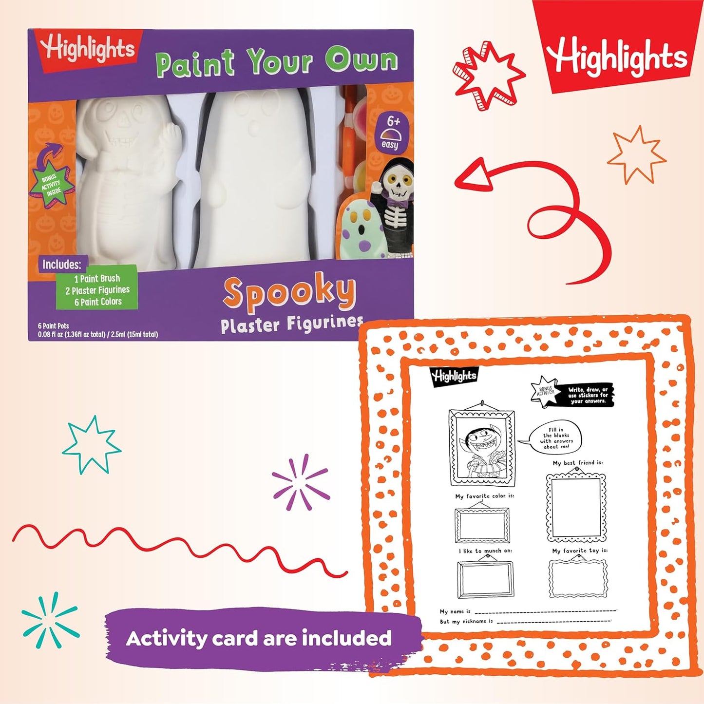 Highlights Paint Your Own Plaster Figurine & Activity Kits – DIY Art Sets with Figurines, Paints, Brush & Bonus Activities – Multiple Themes – Ages 6+