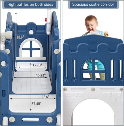Garvee Toddler Slide 8 in 1 Toddler Playset for Toddlers Age 1-3, Baby Playset for Indoor Outdoor Playground with Climber, Crawling Tunnel, Basketball Hoop, Telescope, Toy Storage