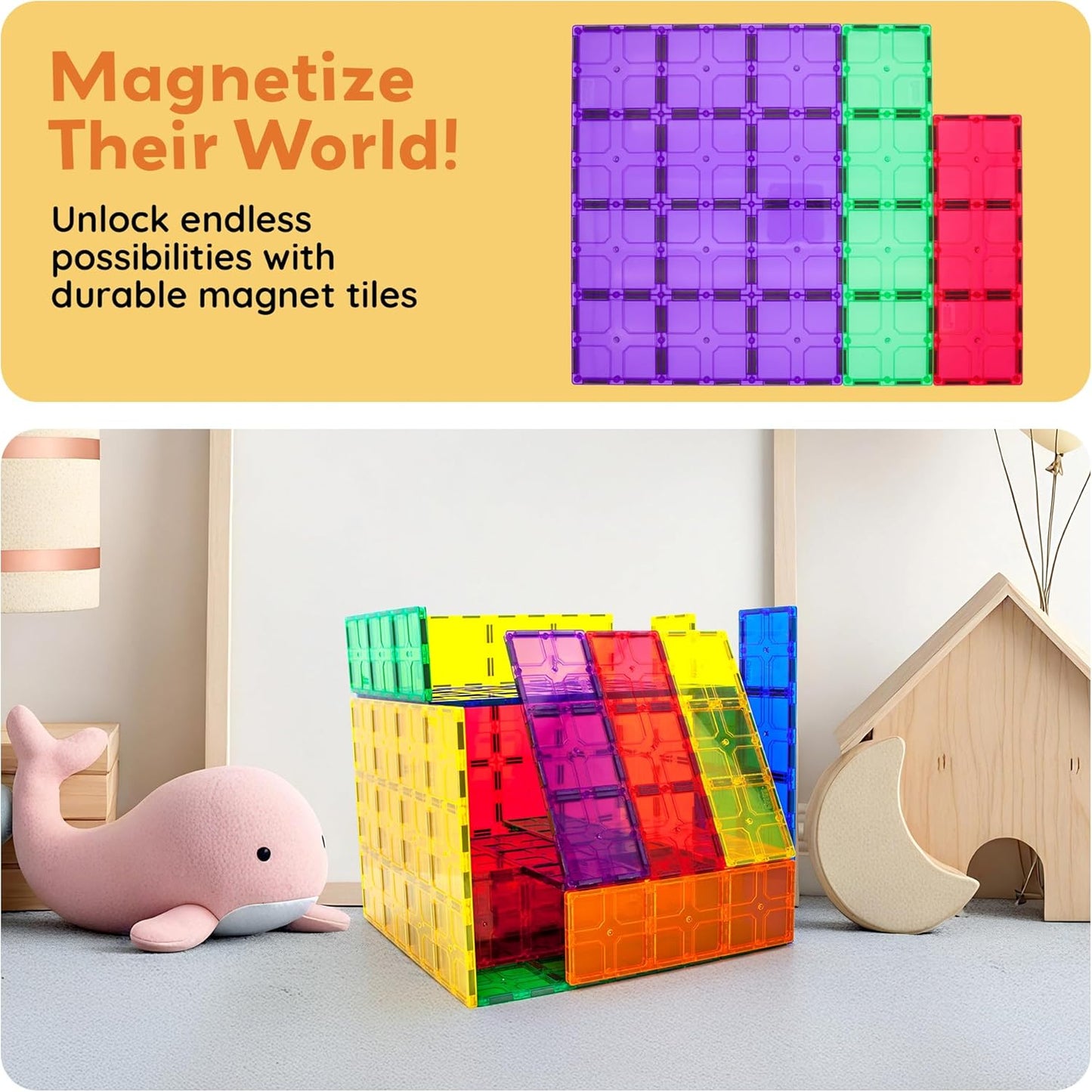 PicassoTiles 12pc Supersized Magnetic Building Tile Base Plate Jumbo XL Foundation Stabilizer Boards STEM Engineering Construction Kit for Kids Educational Learning Toy Magnet Blocks Stacking Set PT12