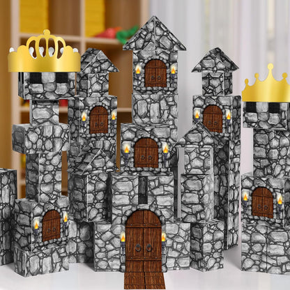MotiMind 47 Pcs Jumbo Cardboard Castle Building Blocks New Year Gift DIY Building Blocks Large Stone Box Collapsible Reusable Jumbo Crown for Castle House Birthday Indoor Outdoor Party (Black)