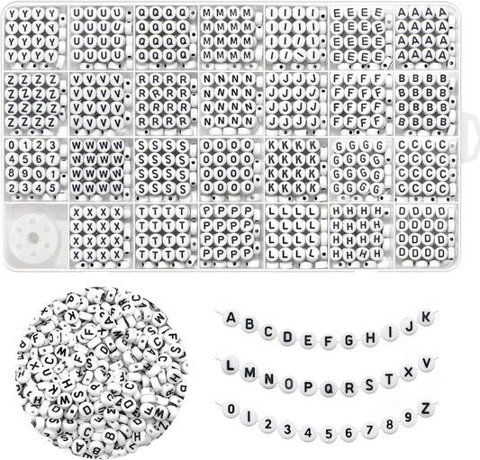 Colorful Alphabet Beads A-Z 1350+Pcs Letter Bead, Acrylic 4x7mm Round Digit Letter Beads Kits,Bracelets Necklaces DIY Jewelry Making Kits (Colorful,1350+PCS)