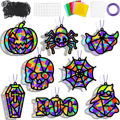 32 Sets Outer Space Suncatchers Craft Kit DIY Window Stained Glass Effect Planet Astronaut Alien Paper Crafts Home School Classroom Decoration Kid Birthday Gift Creative Art Project Activity Game - Colors B
