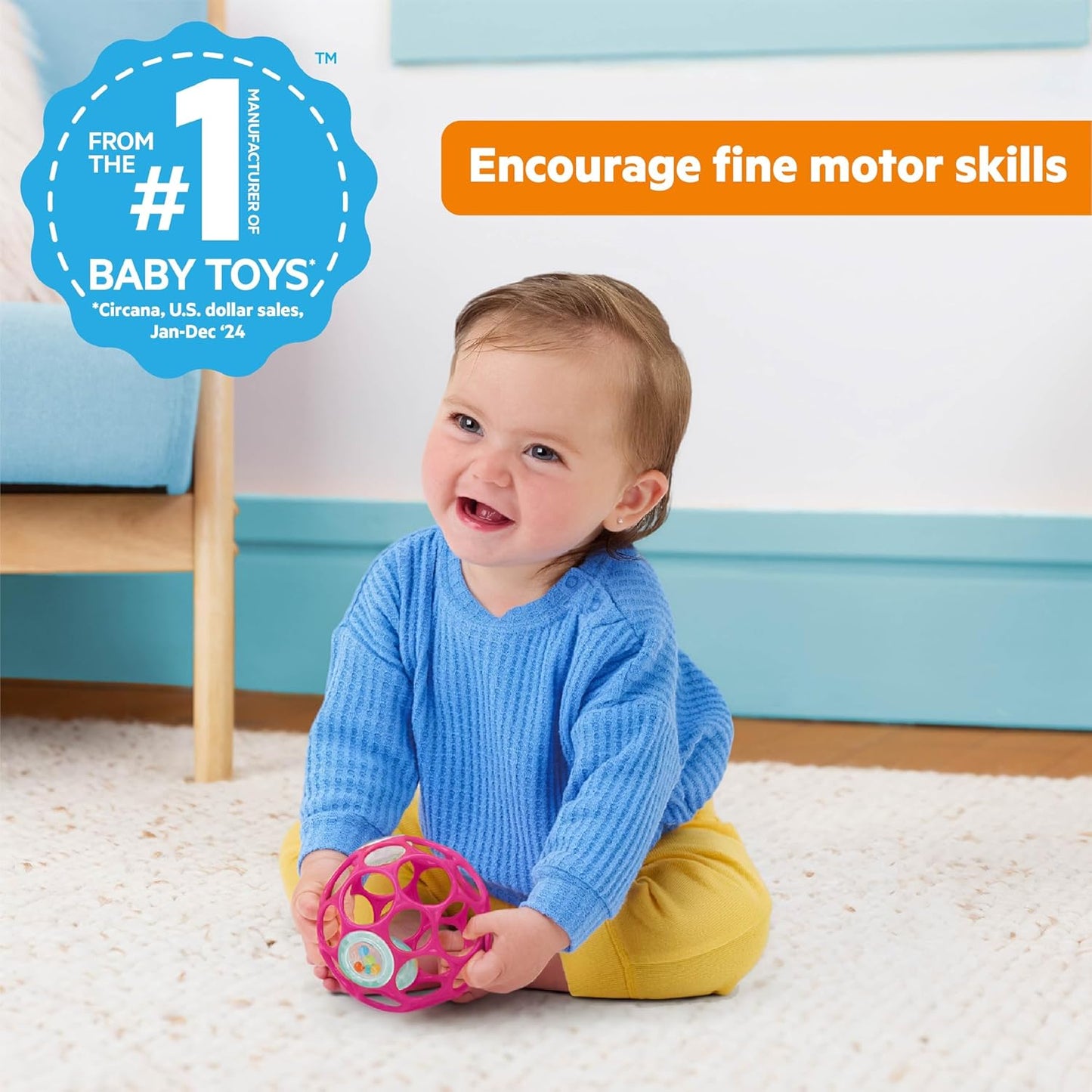 Bright Starts Oball Musical Toy, Jingle & Shake Pal, BPA-Free Easy-Grasp Baby Rattle Toy, Ages Newborn+