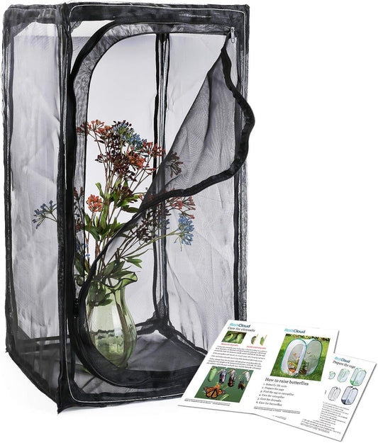 30" Heavy Duty Monarch Butterfly Habitat, Outdoor Collapsible Insect Mesh Cage Terrarium Pop-up with Zipper Protection