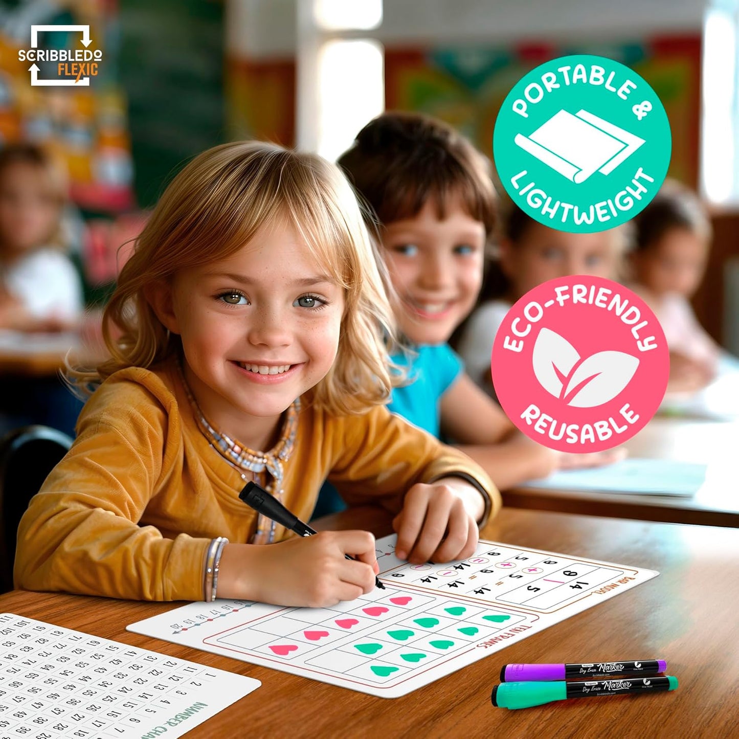SCRIBBLEDO Bar Model 9”x12” Small White Board Dry Erase Sheets Math Manipulatives Number Chart Ten Frame Number Line Math Supplies Teacher Students Classroom Pack of 10 Sheets