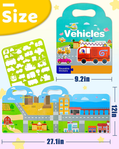 Benresive Reusable Sticker Book for Toddlers, Stickers for Kids, Travel Toys for Arts & Crafts Activities, Birthday Gift for Boys & Girls, Animals Dinosaurs Insects Themes