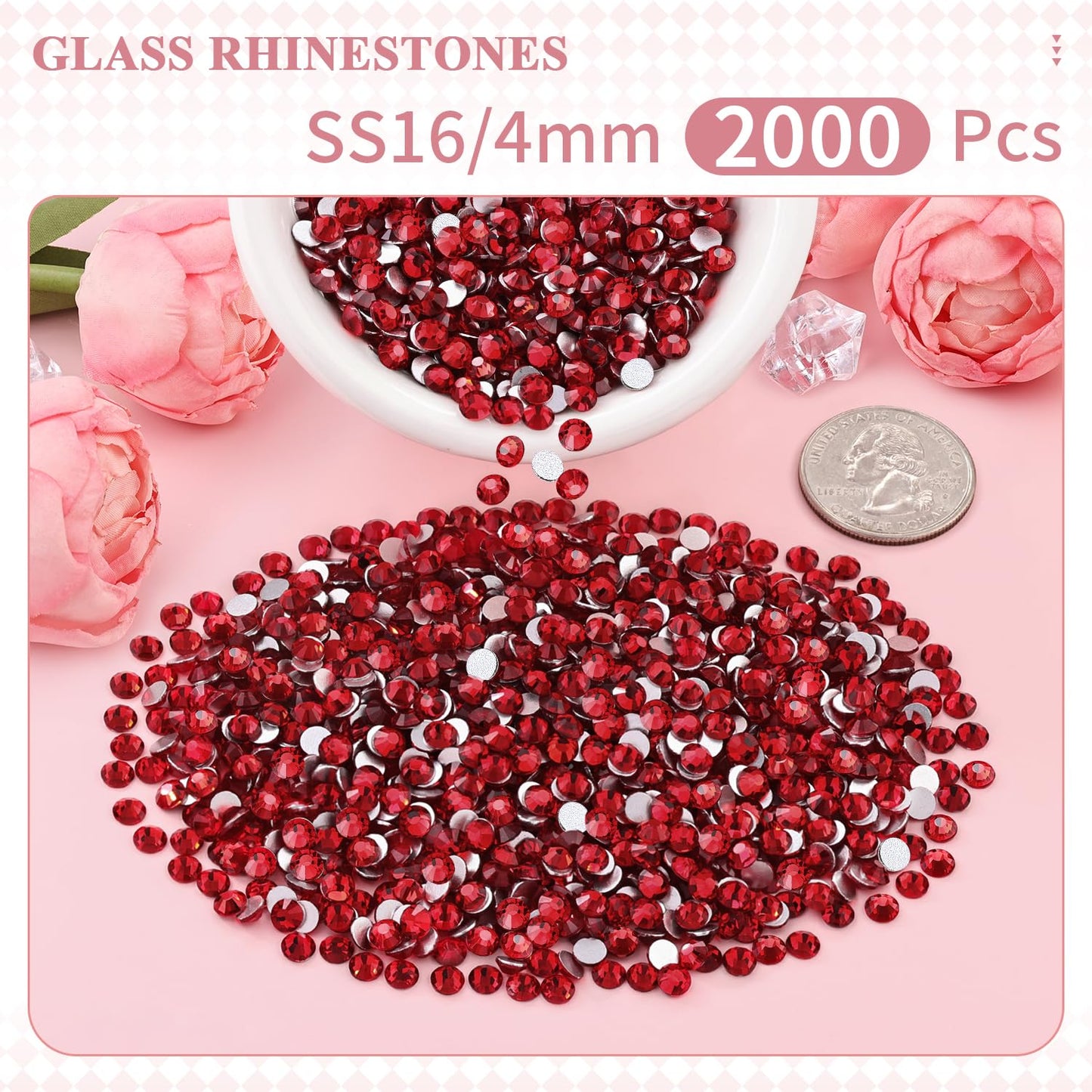 5000PCS SS6/2mm Glass Crystal Rhinestones (Clear), Bedazzling Flatback Rhinestones for Crafting DIY Crafts Nail Art Makeup Decoration, Gems Diamond Charms for Tumbler Shoes Clothing Mug