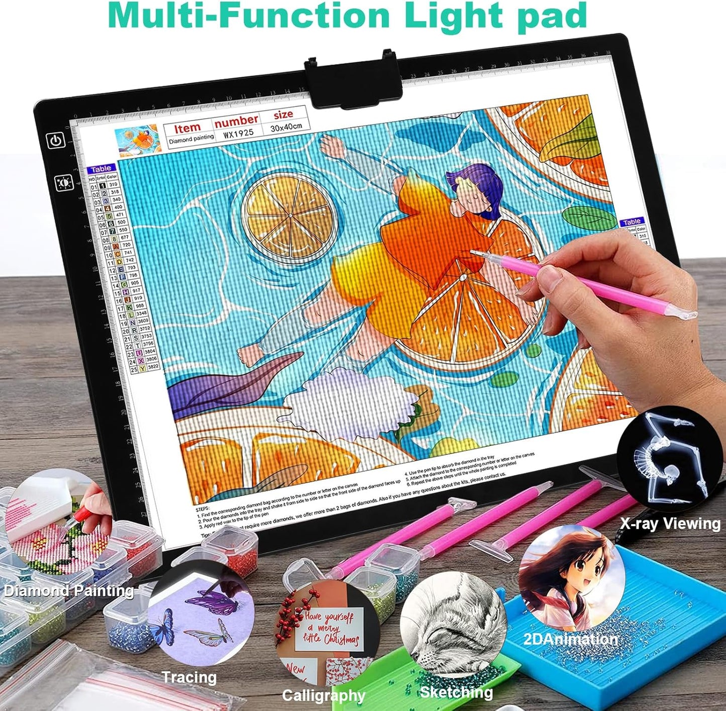 A3 Light Pad for Diamond Painting - Tracing Light Box with Stand, Stepless Dimmable 3 Levels Brightness Light Board, Ultra-Thin LED Light Pad for Weeding Vinyl, Drawing, Diamond Painting, Sketching