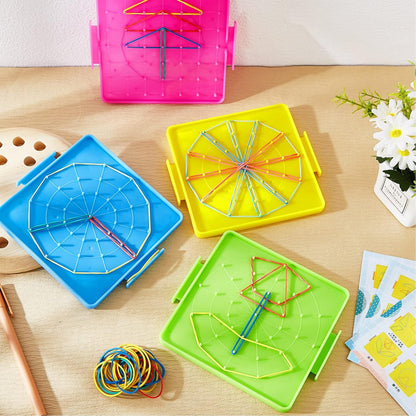 Deekin 24 Pcs Double Sided Geoboard Mathematical Kids Geoboards with Rubber Bands Math Manipulatives Toy for Geometry, 6.9 x 6.3 Inches Classroom Back to School